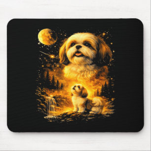 Vintage 90s shih tzu howling at the moon funny dog mouse pad