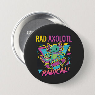 Vintage 90s style Axolotl Skateboard Rad neon 7.5 Cm Round Badge