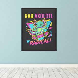 Vintage 90s style Axolotl Skateboard Rad neon Canvas Print
