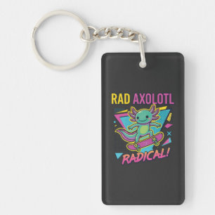 Vintage 90s style Axolotl Skateboard Rad neon Key Ring