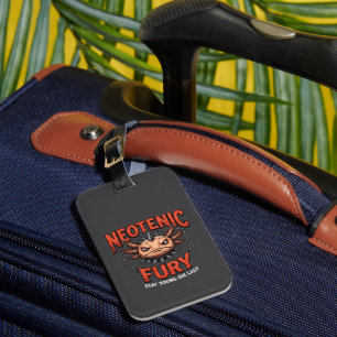 Vintage 90s style Axolotl Skateboard Rad neon Luggage Tag