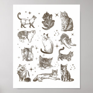 Vintage 90s Tattoo Retro Cats In Space _1  Poster