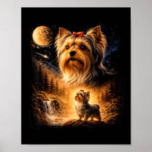 Vintage 90s Yorkshire Terrier Howling At The Moon Poster