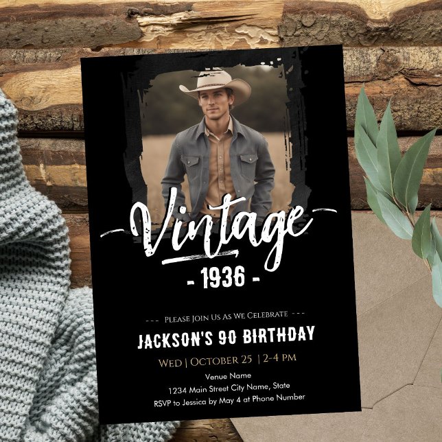 Vintage 90th Birthday  Invitation (Creator Uploaded)