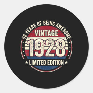 Vintage 98 Birthday Decorations Men 98yr 1928 98th Classic Round Sticker