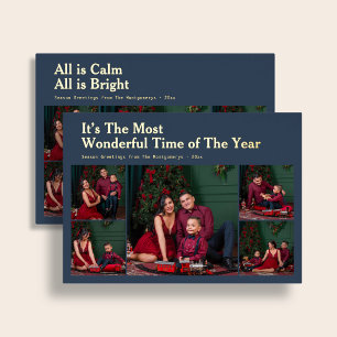 Vintage 9 Family Photo Christmas Quote Navy Blue Foil Holiday Card