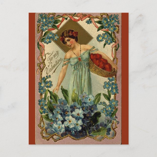 Vintage A Basket of Hearts Valentine's Day Postcard (Front)