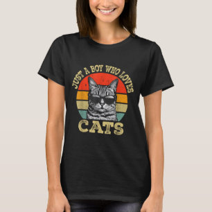 Vintage A Boy Who Loves Cats Boy Kid Cat Lover for T-Shirt