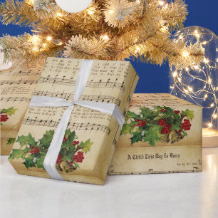 Vintage A Child This Day Is Born Christmas Carol  Wrapping Paper