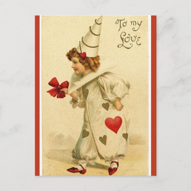 Vintage A Clown in Love Postcard (Front)