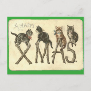 Vintage A Happy Xmas Cat's Christmas Post Card