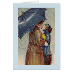 Vintage - A Kiss Under an Umbrella,