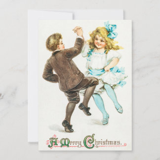 Vintage A Merry Christmas Boy and Girl Dance Holiday Card