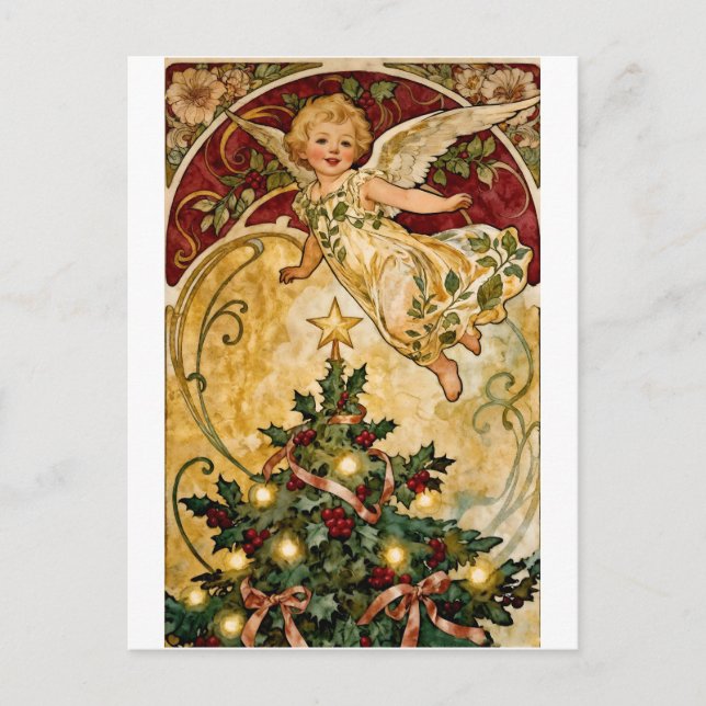 Vintage A Merry Christmas Cute Baby Angel Postcard (Front)