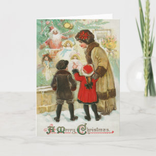 Vintage A Merry Christmas Family Mother and Child Holiday Card