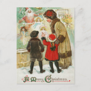 Vintage A Merry Christmas Family Mother and Child Holiday Postcard