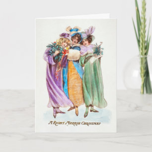 Vintage A Right Merrie Christmas Woman Lady Holiday Card