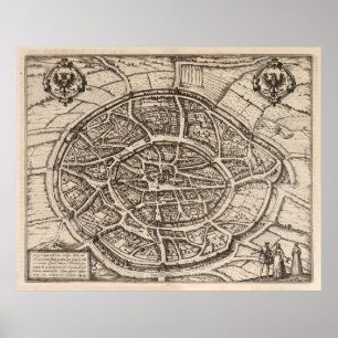 Vintage Aachen Germany Map (1577) Vintage City of Poster