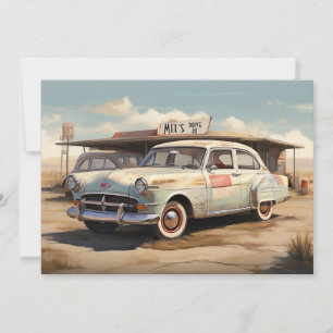 Vintage Abandoned Automobile Drive In Restaurant  Holiday Card