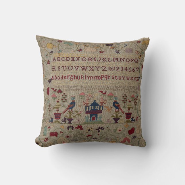 Vintage ABC Embroidery Cushion (Front)