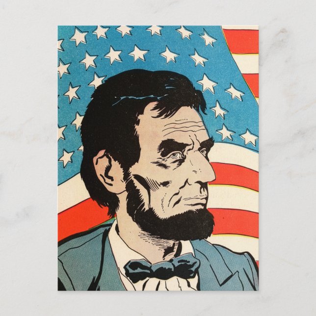 Vintage Abraham Lincoln USA Flag Illustration Postcard (Front)
