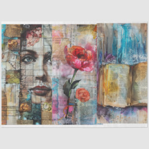 Vintage Abstract Art Collage Decoupage Tissue Paper