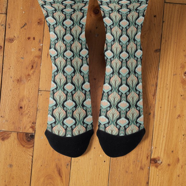 Vintage Abstract Botanical Art Nouveau Pattern Socks (Creator Uploaded)