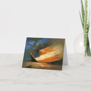 Vintage Abstract Burning Flag Note Card