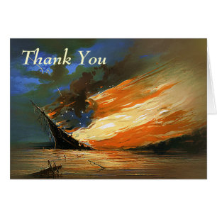 Vintage Abstract Burning Flag Thank You Note Card
