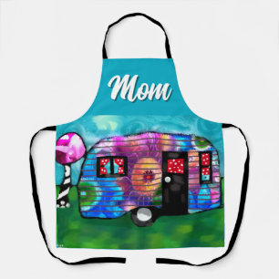 Vintage Abstract Camp Trailer Floral Happy Camper Apron