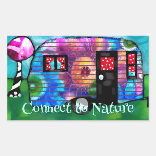 Vintage Abstract Camp Trailer Floral Happy Camper Rectangular Sticker