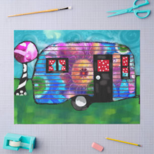 Vintage Abstract Camp Trailer Floral Happy Camper Tissue Paper