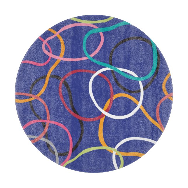 Vintage Abstract Circles Bands Pattern Cutting Board (Front)