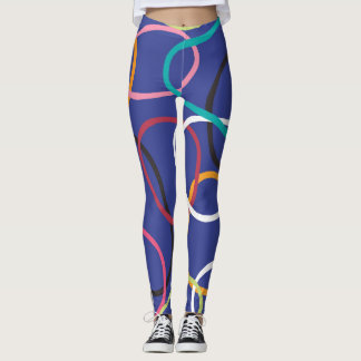 Vintage Abstract Circles Bands Pattern Leggings
