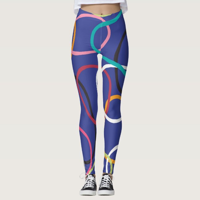Vintage Abstract Circles Bands Pattern Leggings (Front)