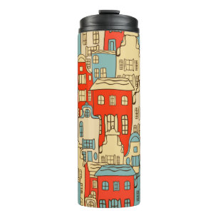vintage abstract city seamless pattern. thermal tumbler