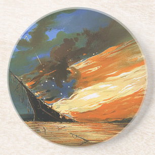 Vintage Abstract Flag on Fire Sandstone Coaster