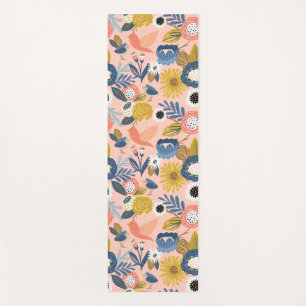 Vintage Abstract Floral Botanical & Bird Pattern Yoga Mat