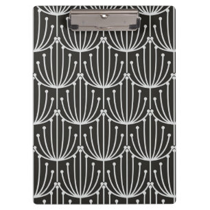 Vintage Abstract Floral in Black and White Pattern Clipboard