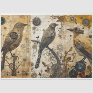 Vintage Abstract Grunge Birds Decoupage Tissue Paper