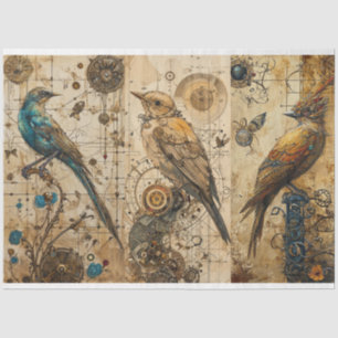 Vintage Abstract Grunge Birds Decoupage Tissue Paper