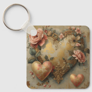 Vintage Abstract Hearts - Aluminum Keychain