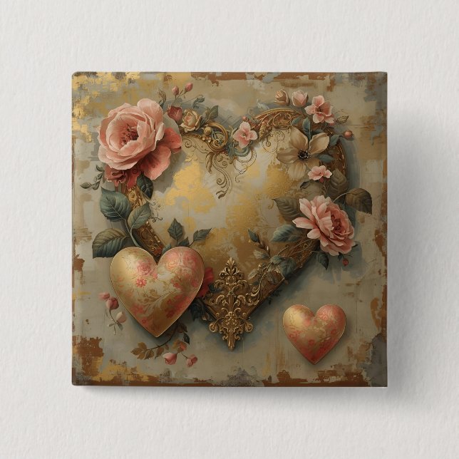Vintage Abstract Hearts - Button (Front)