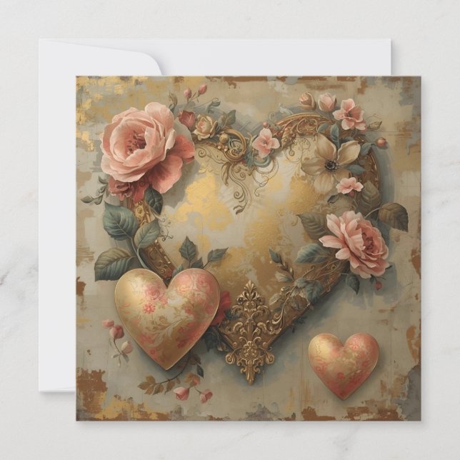 Vintage Abstract Hearts - Flat Card (Front)