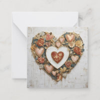 Vintage Abstract Hearts - Flat Note Card 