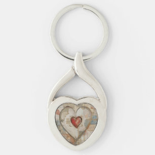 Vintage Abstract Hearts - Metal Keychain