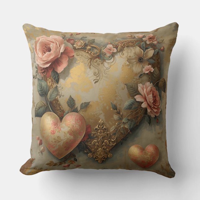 Vintage Abstract Hearts - Throw Pillow  (Front)