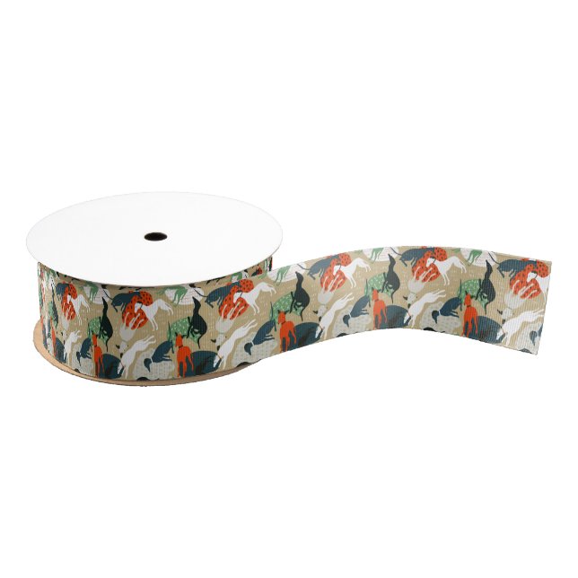 Vintage Abstract Hunting Dogs  Grosgrain Ribbon (Spool)