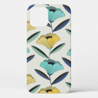vintage abstract line-art floral illustration seam
