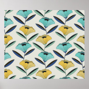 vintage abstract line-art floral illustration seam poster